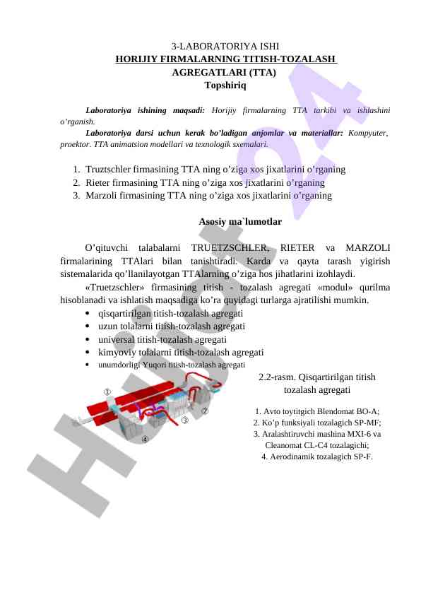 Horiǵiy Firmalarning Titish-Tozalash Agregatlari