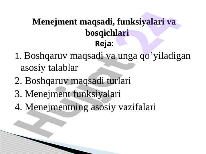Menejment maqsadi va funksiyalari tahlili