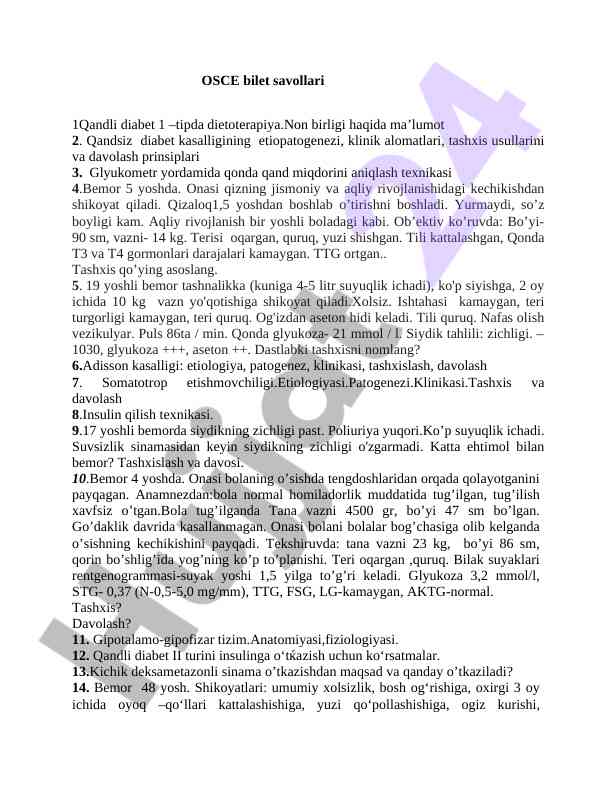 Qandli diabet bo'yicha tashxis va davolash usullari