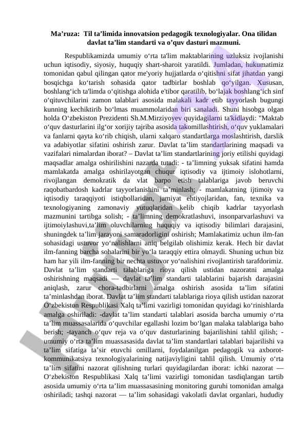 Til ta’limida innovatsion pedagogik texnologiyalar