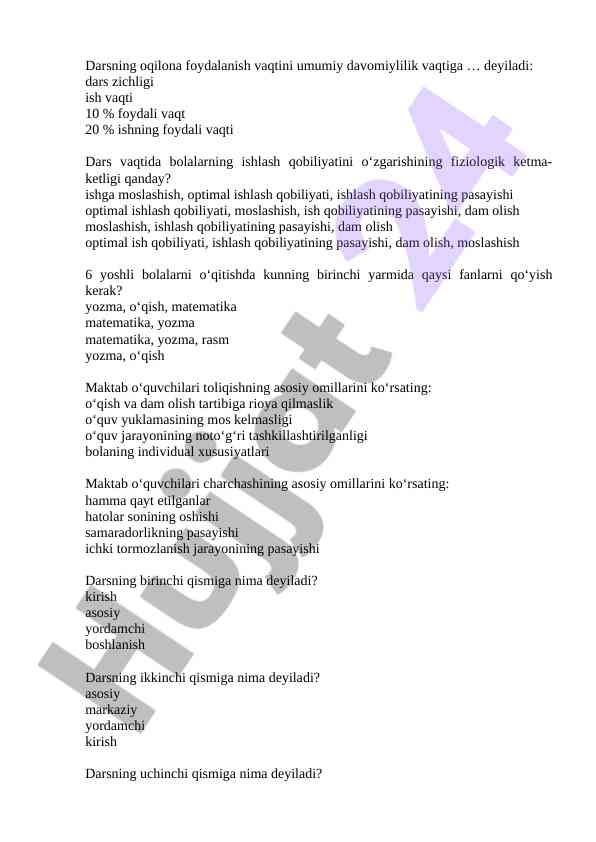 Dars vaqtida o‘qitish vaqtini optimal foydalanish