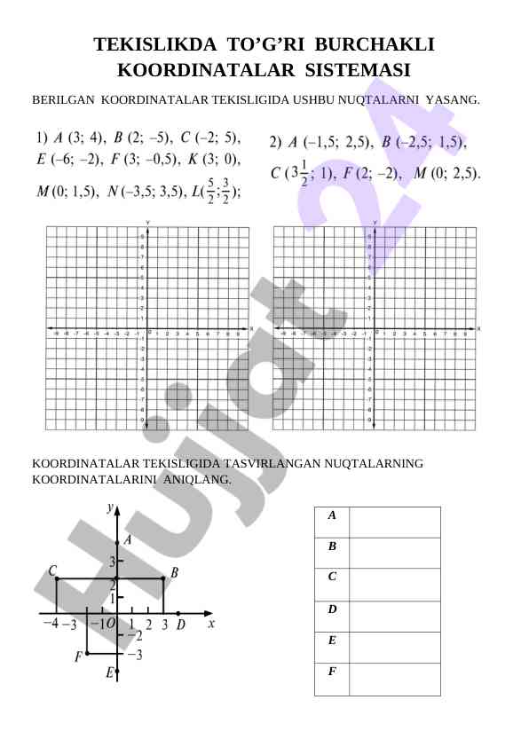 Tekislikda to‘g‘ri burchakli koordinatalar sistemi
