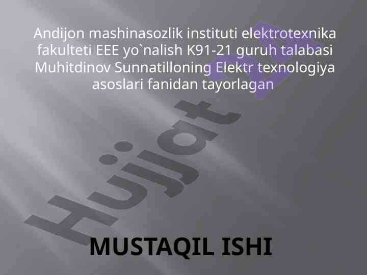 Elektr mexanik jarayonlar va qurilmalar asoslari