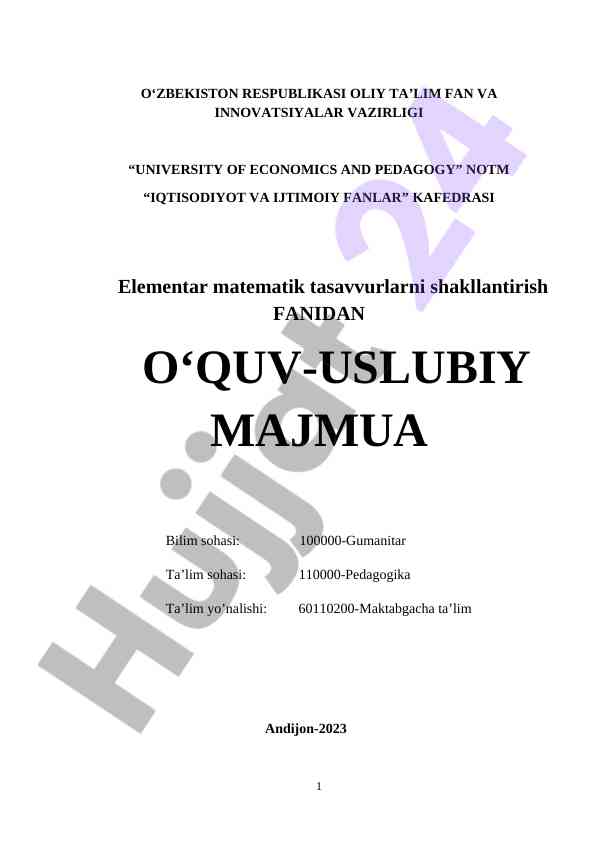 Elementar matematik tasavvurlarni shakllantirish