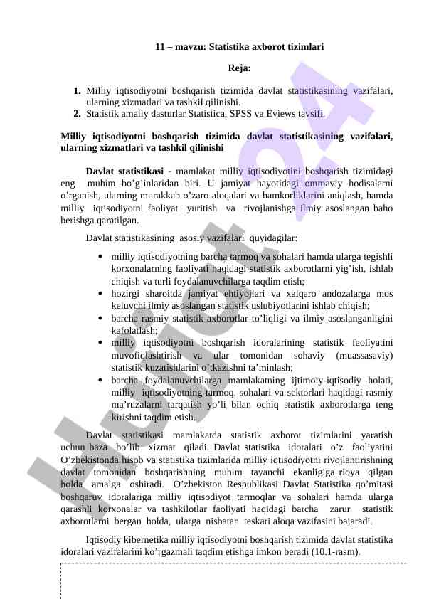 Statistika axborot tizimlari va vazifalari