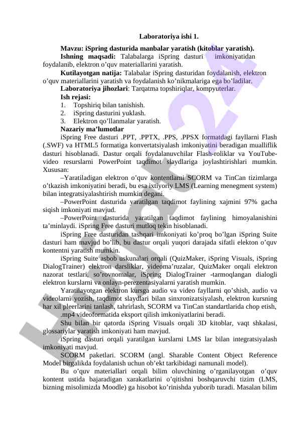 Ispring dasturida manbalar yaratish bilan bo'liq ish