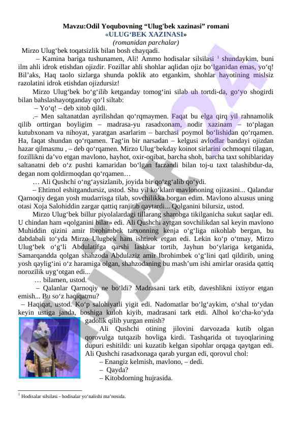 Ulug'bek xazinasi romani parchalari tahlili