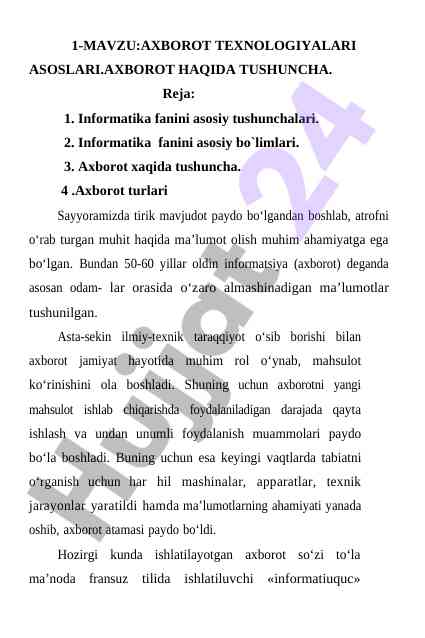 Axborot texnologiyalari asoslari tushunchalari