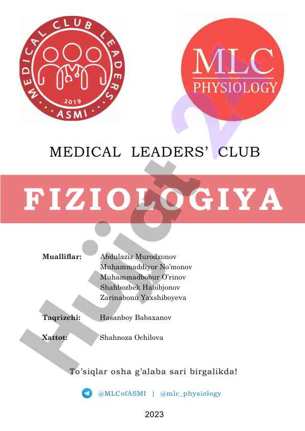 Fiziologiya 2023 medical leaders' club taqriz