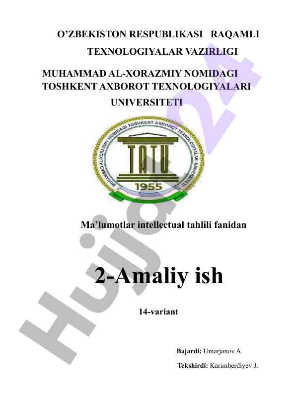 Ma’lumotlarning intellektual tahlili k-nn algoritmi
