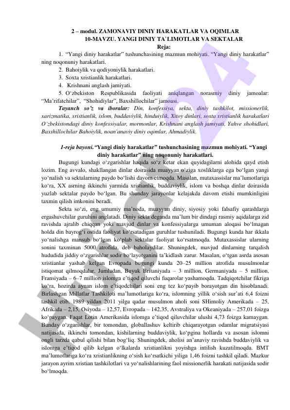 Zamonaviy diniy harakatlar va oqimlar tahlili