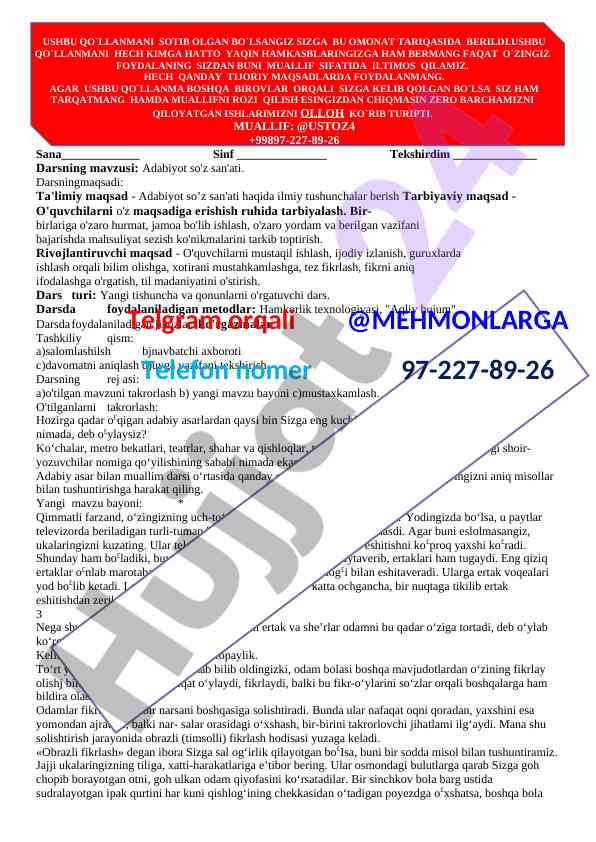Adabiyot so'z san'ati dars ishlanmasi