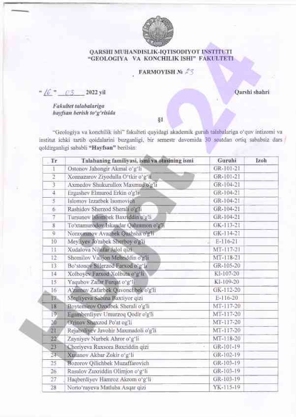 Hayfsan berish to‘g‘risida qaror