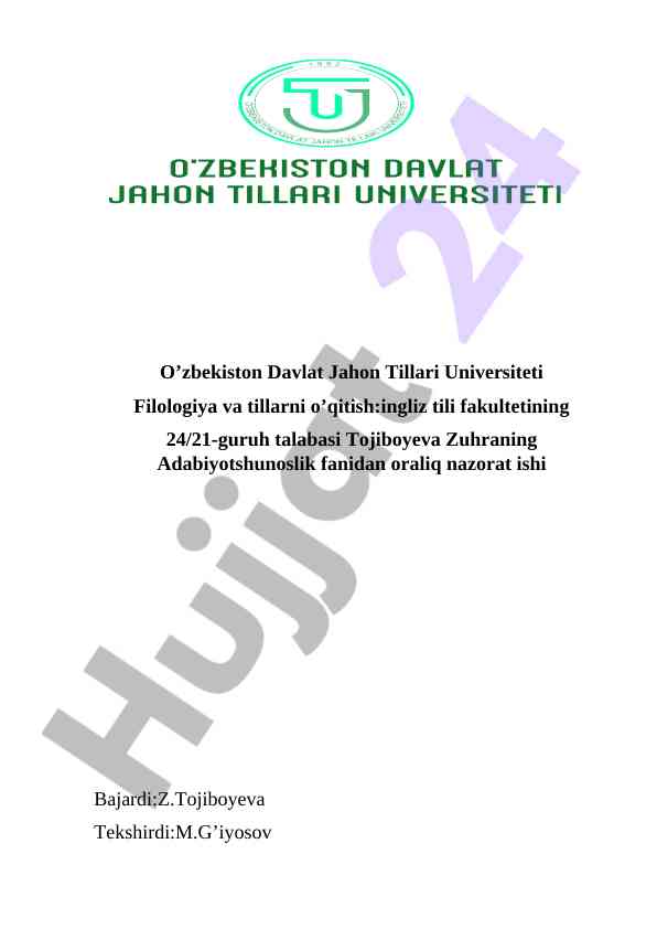 Adabiyotshunoslik fanidan oraliq nazorat ishida