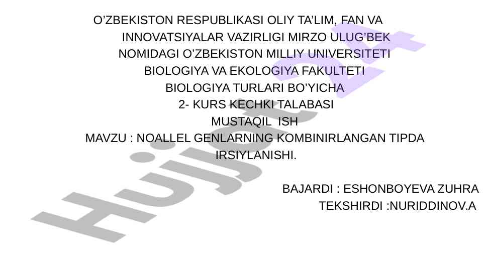 Noallel genlarning kombinlangan tipda irsiylanishi