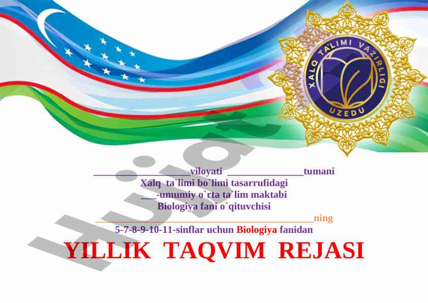 Biologiya fani uchun yillik taqlim rejasi 2022-2023