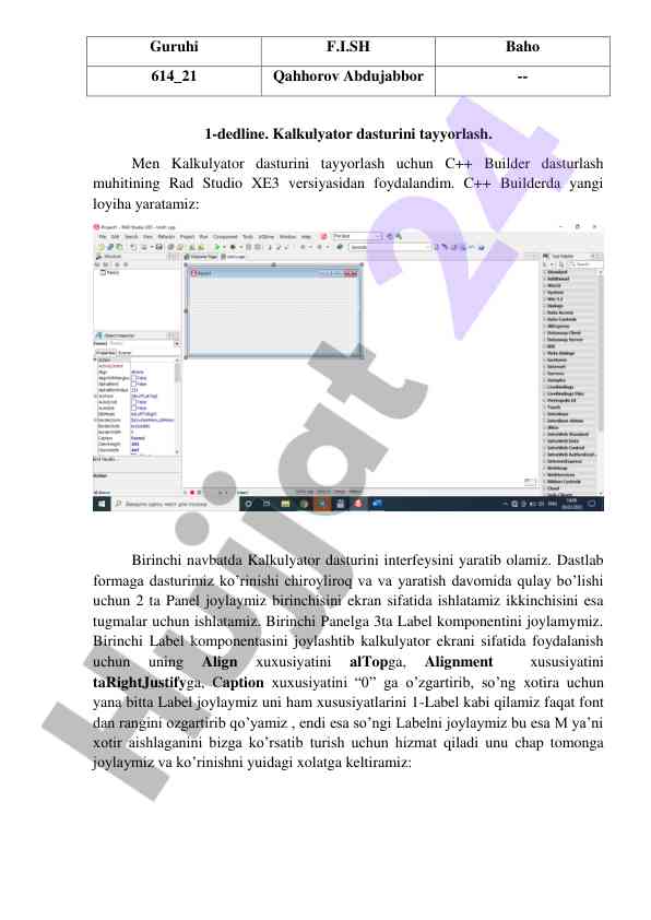 Kalkulyator dasturini tayyorlash bo'yicha kurs ishlari