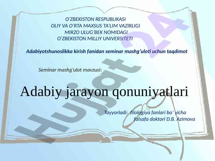 Adabiyotshunoslikka kirish seminar taqdimoti