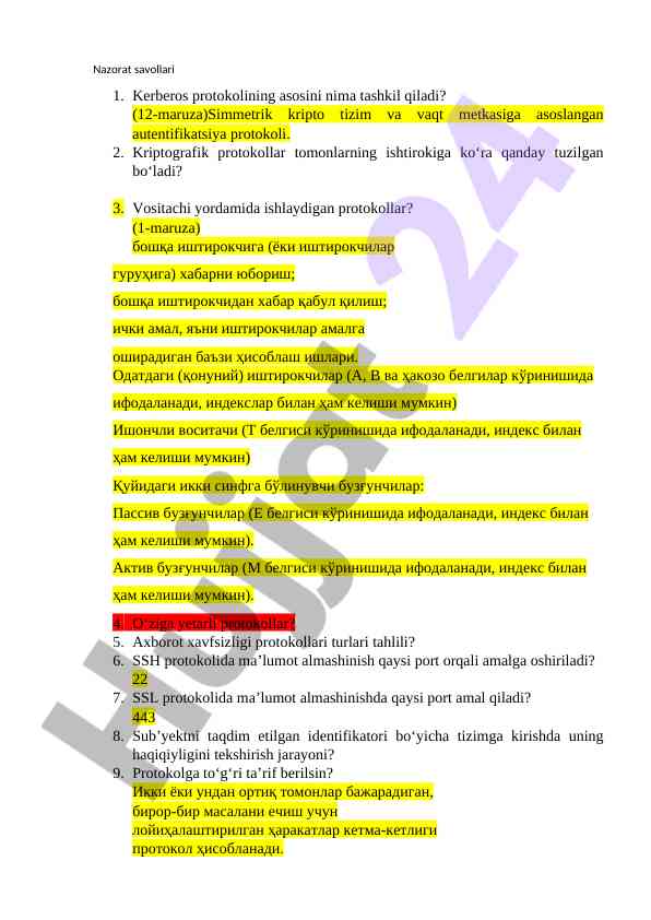 Axborot xavfsizligi protokollari tahlili