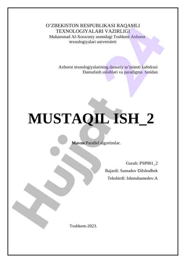 Parallel algoritmlar mavzusi bilan mustaqil ish