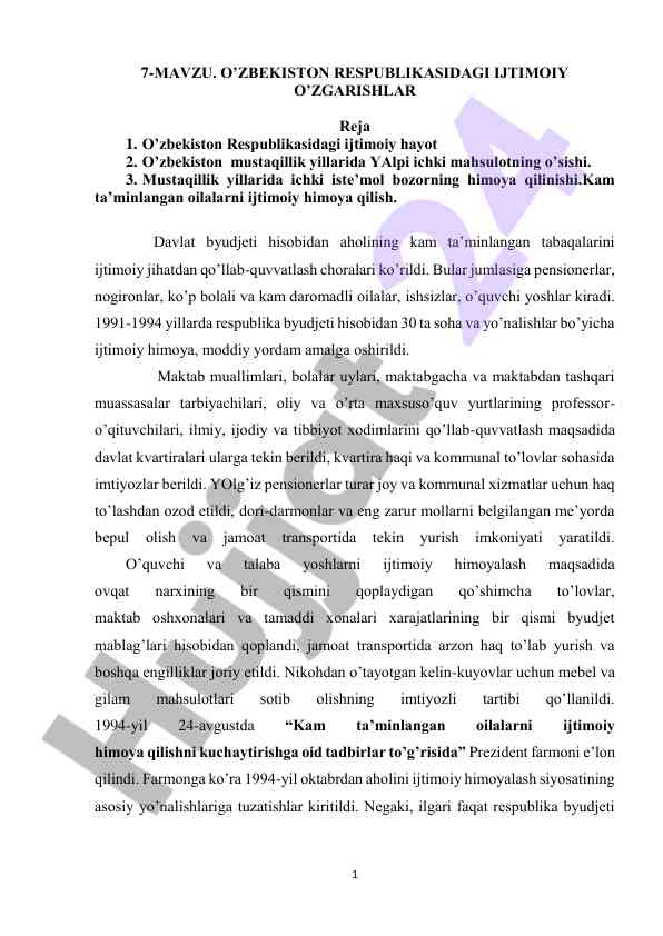 O'zbekistondagi ijtimoiy o'zgarishlar tahlili
