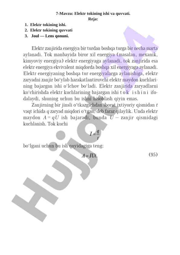 Elektr tokining ishi va quvvati