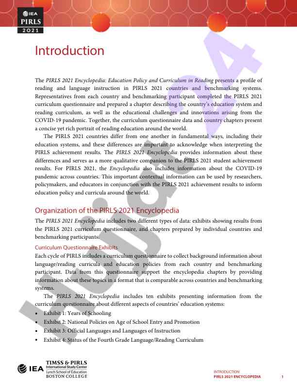 Pirls 2021 encyclopedia overview on reading education