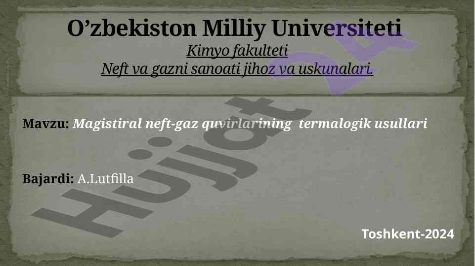 Magistiral neft-gaz quvirlarining termalogik usullari
