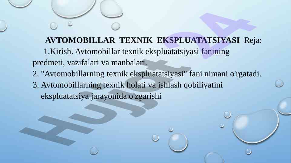Avtomobillar texnik ekspluatatsiyasi o‘qitilishi