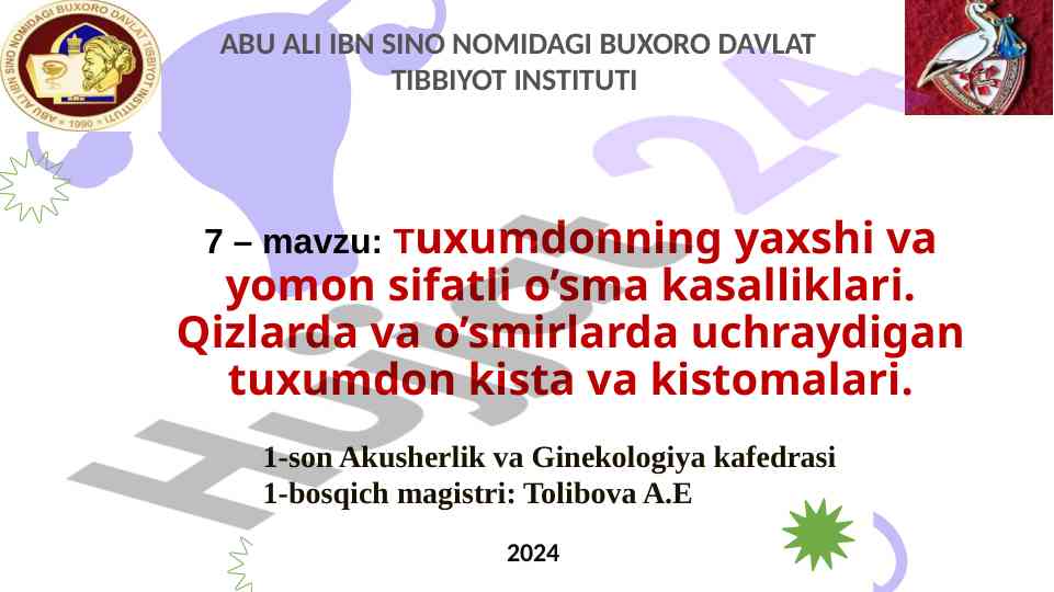 Tuxumdon o'smalari va kasalliklari haqida ma'lumotlar