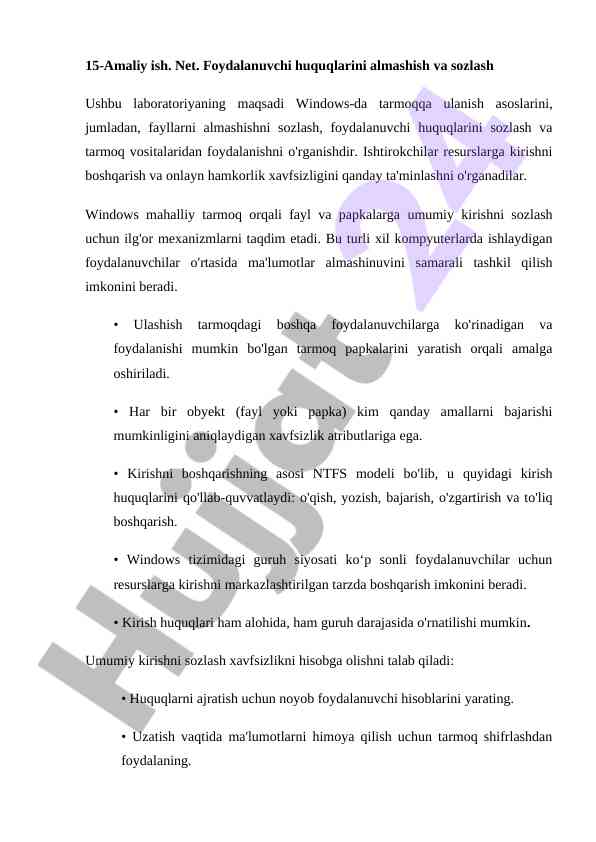 Windows tarmoqda foydalanuvchi huquqlarini sozlash