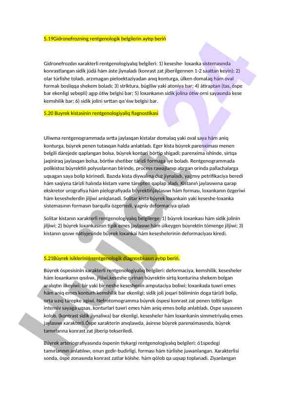 Gidronefrozdin rentgenologik belgilari va diagnostikasi