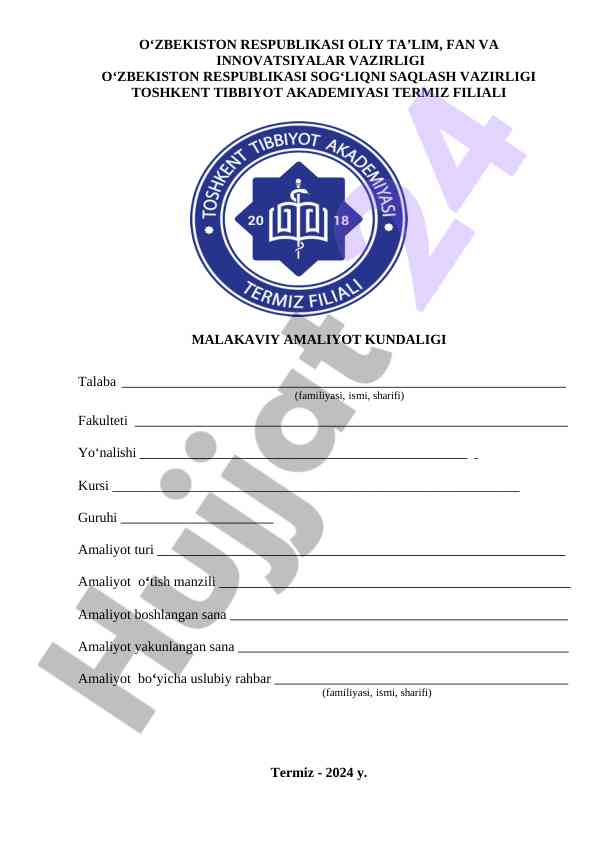 Toshkent tibbiyot akademiyasi malakaviy amaliyot dasturi