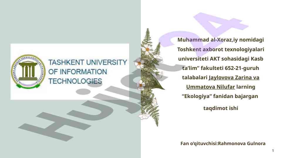 Ekologik omillar va ularning klassifikatsiyasi taqdimoti
