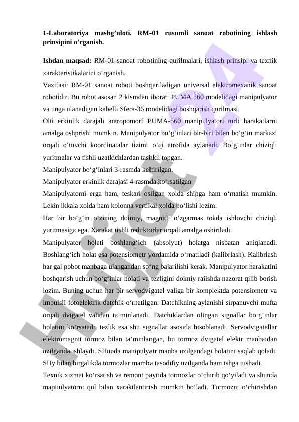 Rm-01 robotning ishlash prinsipini o‘rganish