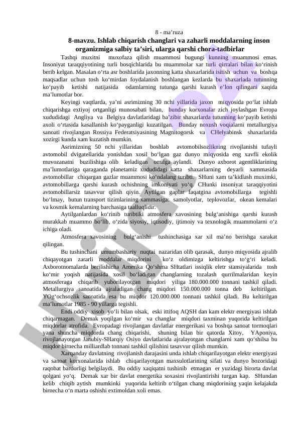 Inson organizmiga zaharli moddalarning ta’siri