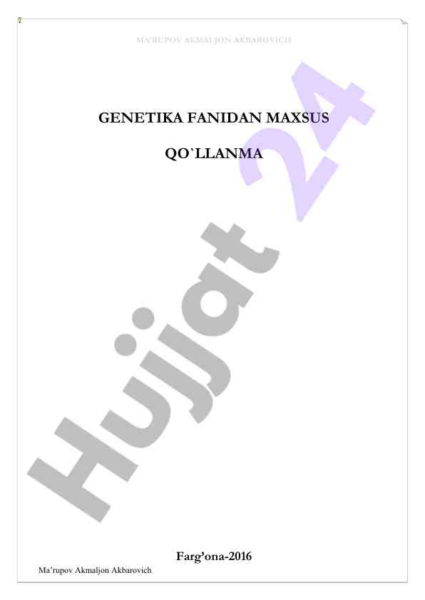 Genetika fanidan maxsus qo'llanma