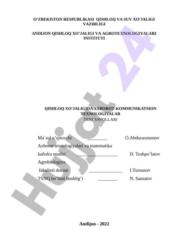 Qishloq xo‘jaligida axborot texnologiyalari testlari