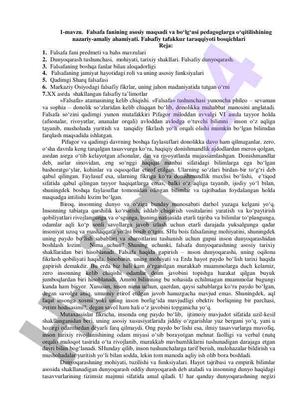 Falsafa fanining asosiy maqsadi va ahamiyati