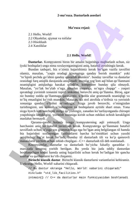 Dasturlash asoslari: hello world va obyektlar