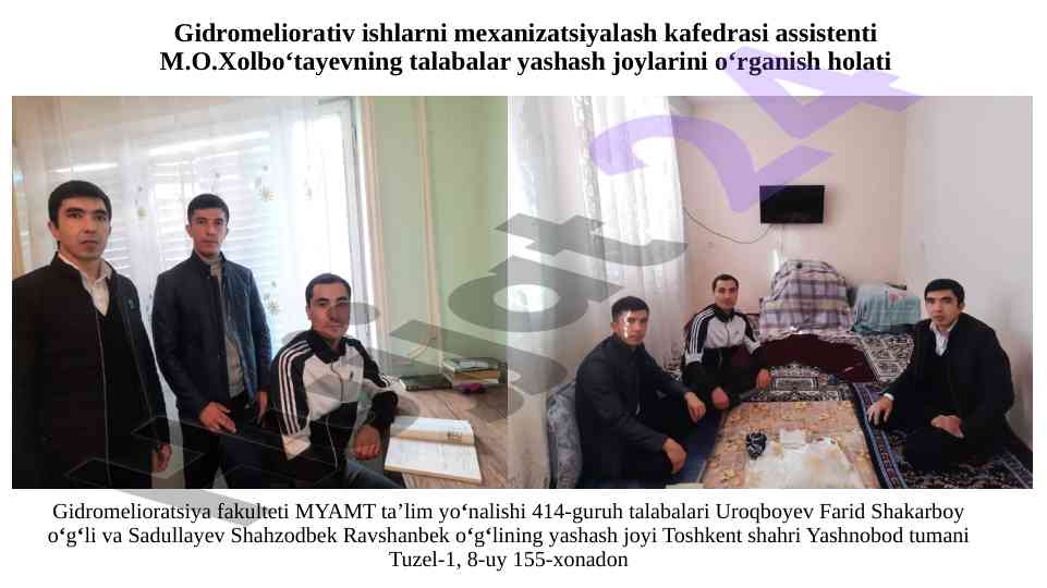 Gidromelioratsiya fakulteti talabalari bilan tadqiqot