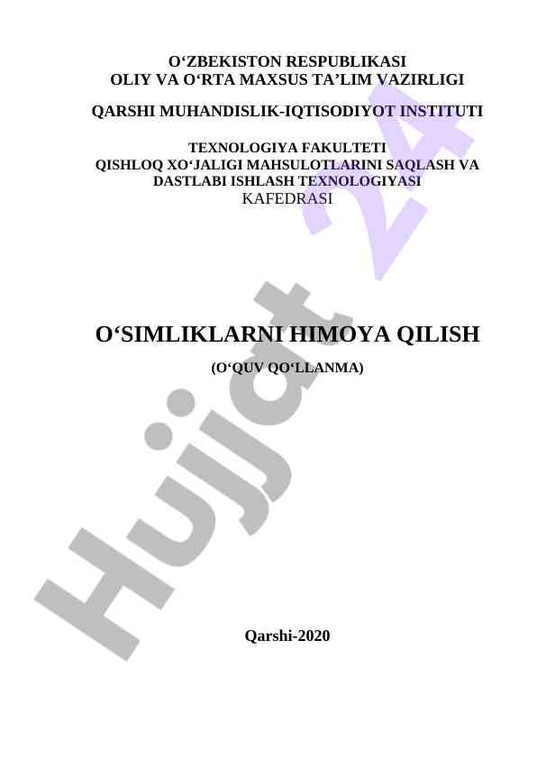 O‘simliqlarni himoya qilish o‘quv qo‘llanmasi