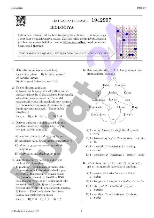 Biologiya test varianti 1942997