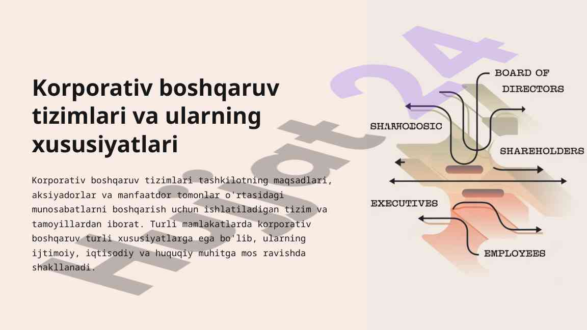 Korporativ boshqaruv tizimlari va xususiyatlari