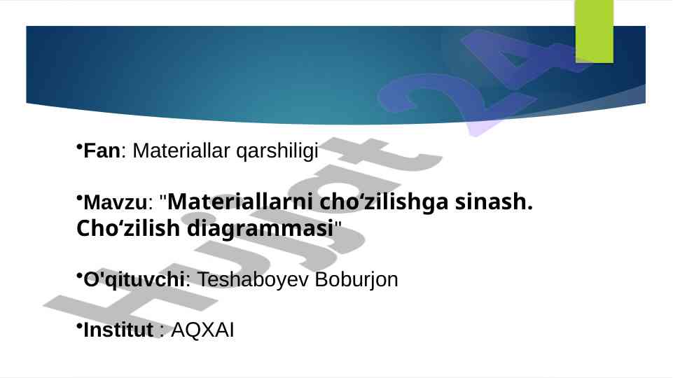Materiallarni cho‘zilishga sinash va diagramma