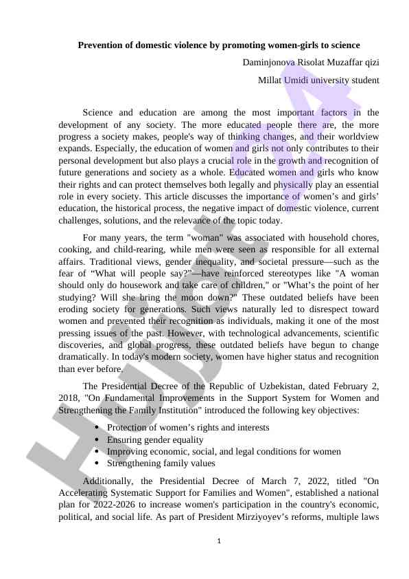 Preventing domestic violence through women's education