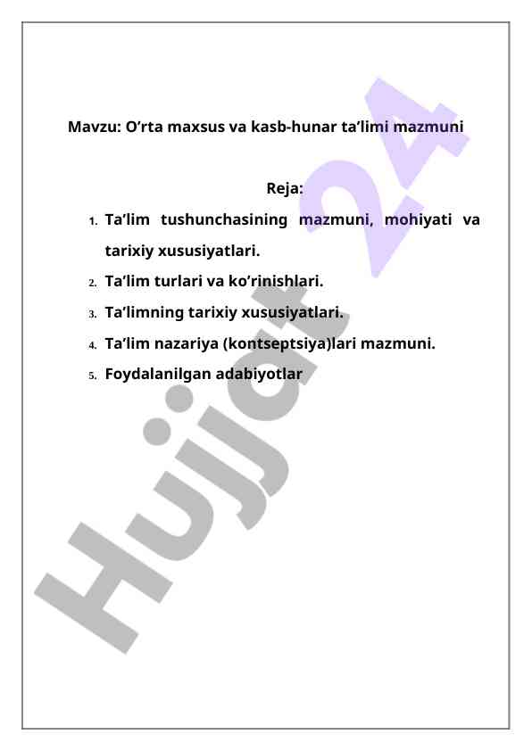 O’rta maxsus va kasb-hunar ta’limining mazmuni