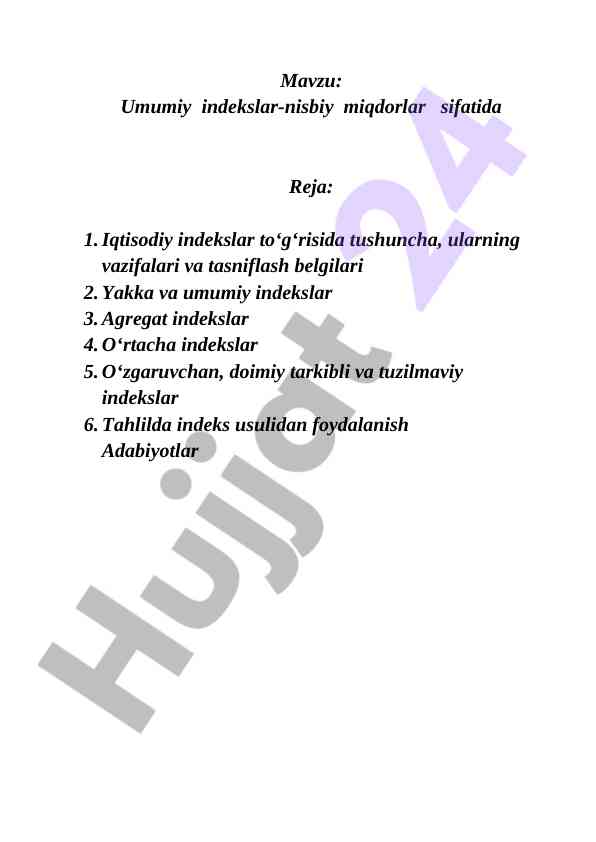 Iqtisodiy indekslar va ularning tahlili