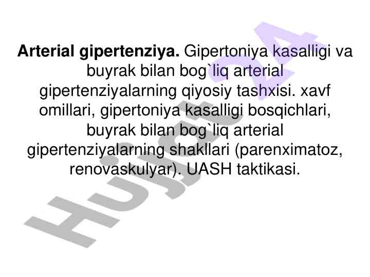 Arterial gipertensiya va tashxis asoslari