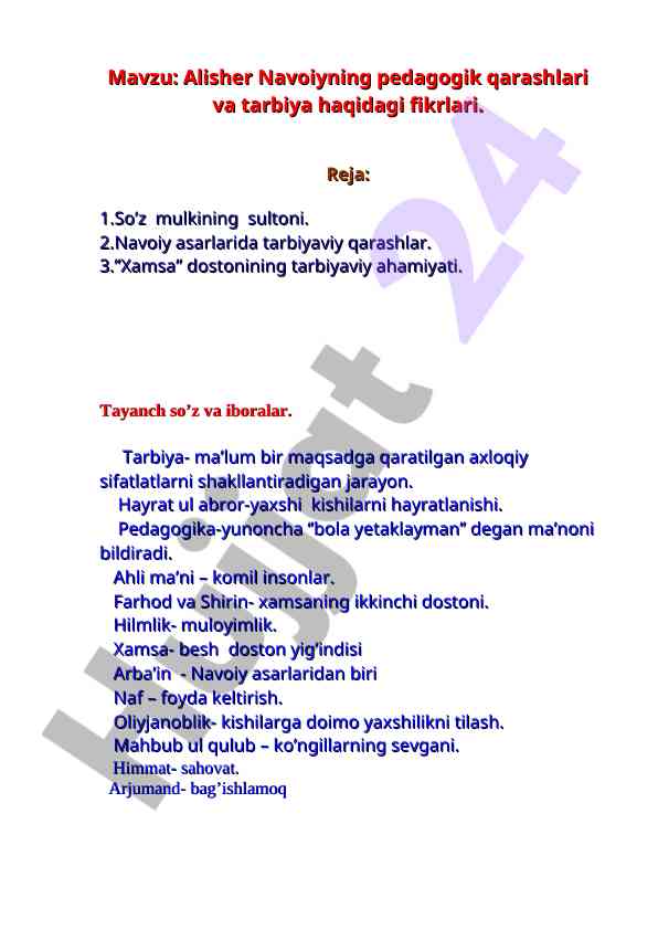 Alisher navoiyning pedagogik qarashlari va tarbiya